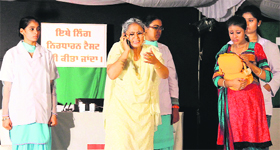 Students of St Soldier College participate in "Sirjana", a play on female foeticide in Jalandhar on Saturday.