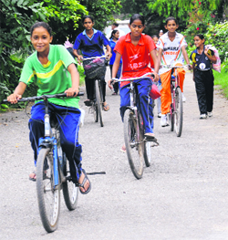 Girls head back to their home after three hours of rigorous training.
