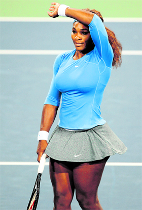 Serena Williams of the U.S. celebrates after defeating Li Na of China in two sets in semifinal.