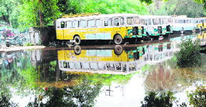 The Punjab Roadways depot in deep water following heavy rain in Amritsar on Monday. 