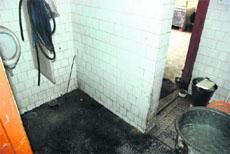 Mid-day meal utensils kept in a toilet at Government Primary School, MDC, Panchkula. 