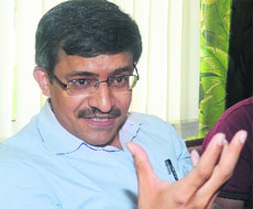 Vineet Joshi, Chairman, CBSE, addresses mediapersons at Stepping Stones Senior Secondary School in Sector 37, Chandigarh, on Monday.