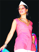 A model walks the ramp at a fashion show in Haridwar on Monday.
