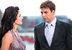 Claiming masculine credentials: As a transnational ghar jawai in "Namaste London", a popular Bollywood film, Akshay Kumar teaching his 'westernised' fiance how to be Indian.