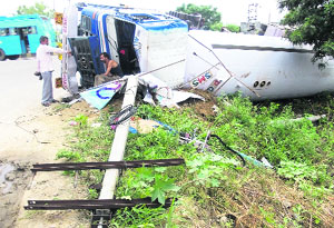 The LPG tanker which overturned in Phagwara. 