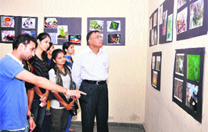 Students of the Journalism and Mass Communication Department of Doaba College organise a photography exhibition on the occasion of World Photography Day in Jalandhar on Monday. 
