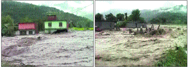 Residential houses damaged by floods in Rajouri.