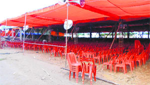 The ruling Akali Dals rally venue for Rakhar Punya fair in Baba Bakala. 