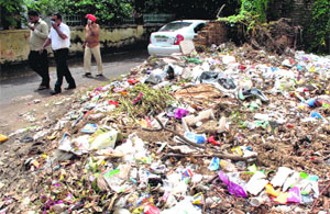 A heap of biomedical waste near a hospital in Patiala on Monday. 
