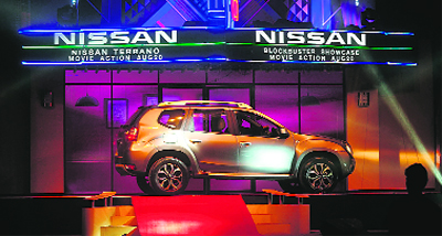 Nissan unveiled its compact SUV Terrano in Mumbai on Tuesday and said it would be rolled out during the forthcoming festive season. Bookings will commence from September at select dealerships and it will be priced at under `10 lakh.  AFP
