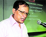 JM Lyngdoh, former Chief Election Commissioner of India, delivers a lecture at the Law Auditorium of Panjab University in Chandigarh, on Tuesday