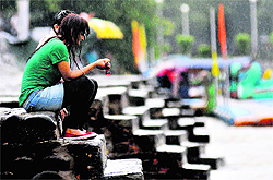 Girls exchange banter at Sukhna Lake, Chandigarh, on Tuesday