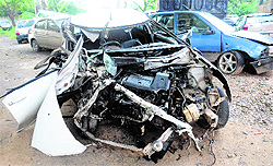 The vehicles that collided near Sukhna Lake on Monday night. The impact of the collision was such that the airbags of the Fortuner burst. The accident claimed the life of a cyclist.