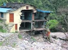A damaged house at Parodi village in Thatyur block, Tehri Garhwal. 
