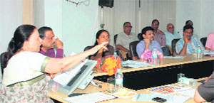 Finance Minister Hriyadesh meets traders in Dehradun on Tuesday.  