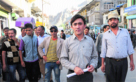A candidate campaigns in Kargil on Tuesday.