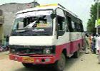 A view of the damaged bus. 
