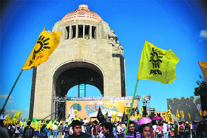 A protest being staged against a proposed Constitutional reform that would allow state oil monopoly Pemex to partner with private energy companies in oil and gas exploration and production, in Mexico City on Monday