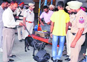 The fear of men in uniform among anti- social elements seems to have taken a backseat of late. A police team checks passengers' luggage in Amritsar