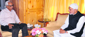 MLA Syed Bashir Ahmad Shah in a meeting with Governor NN Vohra at Raj Bhawan in Srinagar on Wednesday. 
