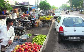 Encroachments on a road in Rajpura on Wednesday
