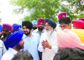 Chief Minister PS Badal at Dharamkot Pattan village in the Dera Baba Nanak block on Wednesday