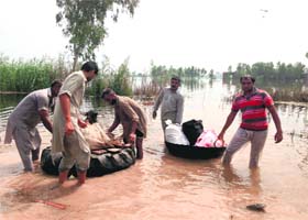 Residents of flooded villages move to safer places in Muktsar on Wednesday