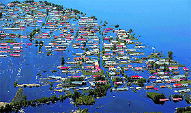 Houses inundated by flood waters in Xiangyang town of Jiayin county in north-east Chinas Heilongjiang province