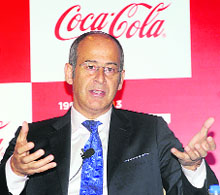 Coca Cola International president Ahmet C Bozer at a press conference in New Delhi on Thursday.