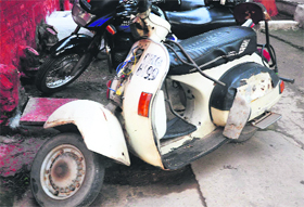 The scooter of Atma Ram that was involved in the accident.