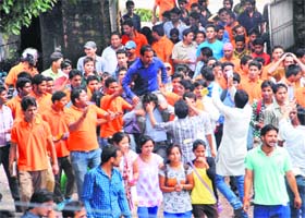 Students canvass for the forthcoming students union elections at DAV (PG) College in Dehradun on Thursday