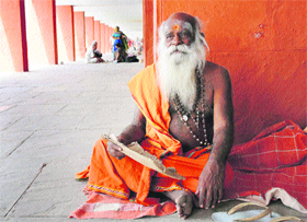 A sadhu at the Braham Sarovar in Kurukshetra.
