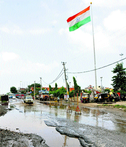 The National Highway-1 at Shahabad-Markanda in Kurukshetra district in a dilapidated condition.