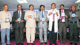 Dr GJ Samathamam (Third from right), Advisor, Department of Science and Technology of the Government of India, releases the CD on academic calendar of the university during the inaugural function.