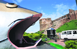 A park constructed by the Fisheries Department near the portion of the Bahu Fort in Jammu which collpased recently. 