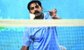 A player in action during the LIC North Zone Badminton tourney in Ludhiana on Thursday