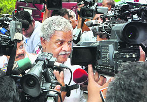 Coal Minister Sriprakash Jaiswal speaks to mediapersons in New Delhi on Thursday. 