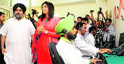 Deputy Chief minister Sukhbir Singh Badal at the inauguration of a Punjab Police helpline in Mohali on Thursday