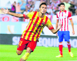 Neymar celebrates his goal against Atletico Madrid during their Spanish Super Cup match on Wednesday.  Reuters