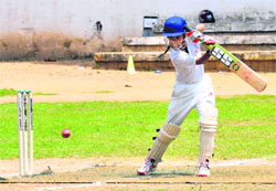 A batsman plays a shot during a match of the St Joseph's Inter-School Cricket Tournament in Sector 44, Chandigarh, on Friday.