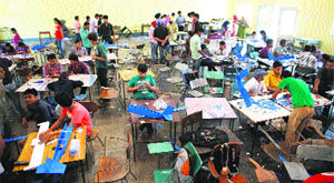 Students participate in the techno-cultural festival, 'TechVaganza', in Srinagar on Friday. 