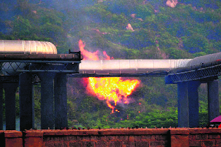 A view of the fire at a refinery in Visakhapatnam on Friday.