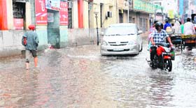 Rainwater accumulated on a street in Amritsar
