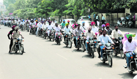 Members of the Medical Practitioners Association, Punjab, take out a motorcycle rally against the policies of the Punjab Government, in Bathinda on Saturday.