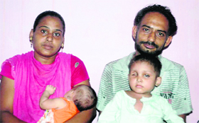 Darshan Singh with his wife and children.