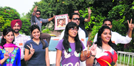 Supporters of PUSU (above) and SOPU campaign at Panjab University in Chandigarh on Saturday.