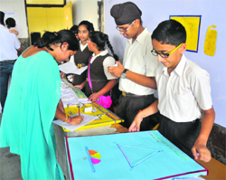 Students take part in an exhibition at Mount Carmel School, Sector 47, in Chandigarh on Saturday.