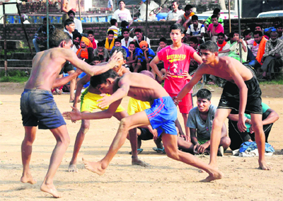 Catch me if you can: Players in action during a kabaddi match at Dronacharya Stadium in Dadu Majra, Chandigarh, on Saturday.