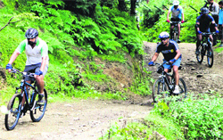 Participants on cycles at Mashobra near Shimla