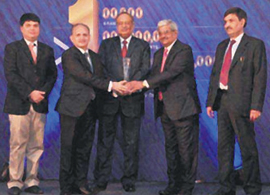 J&K Bank president and zonal head SS Sehgal receives the Best Private Sector Bank award during a function in Mumbai 